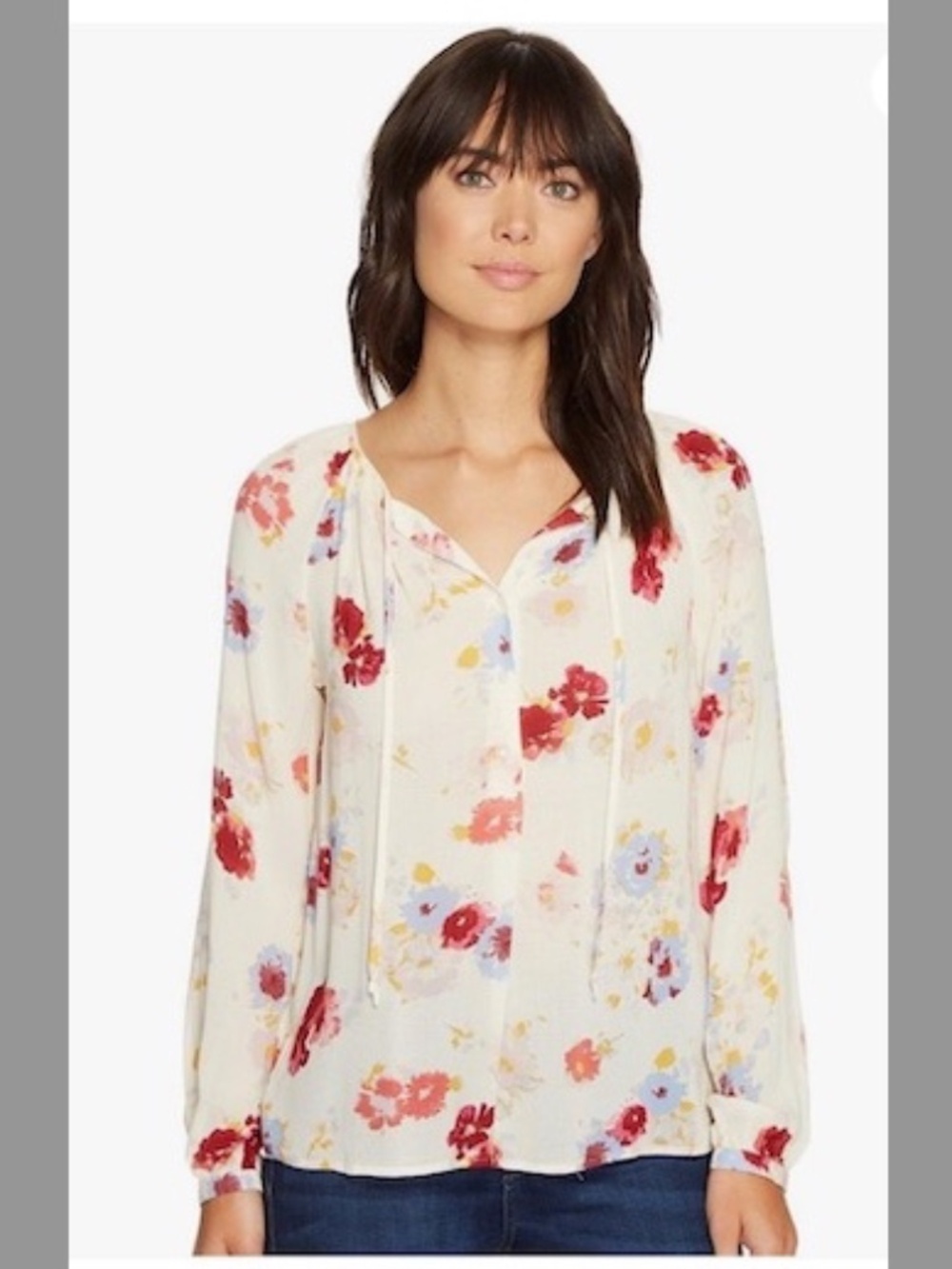Lucky Brand Womens Major Floral Peasant Top Blouse Size M